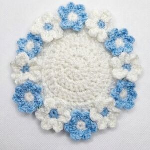 Handcrafted Blue and White Floral Crochet Coaster